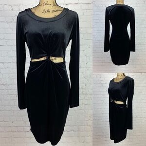 Gianni Bini Black Velvet Peekaboo Front Long Sleeve Dress